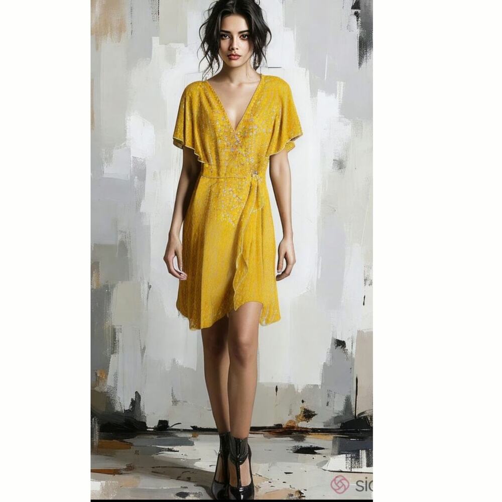Y2K Women's yellow Floral romantic dress. Lightweight Flirty Cottagecore Medium